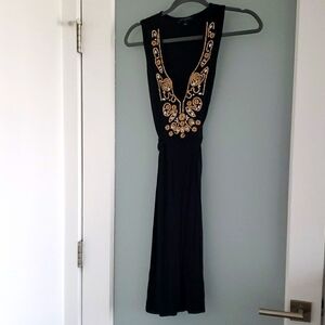 Decorative Black Sleeveless Knit Dress